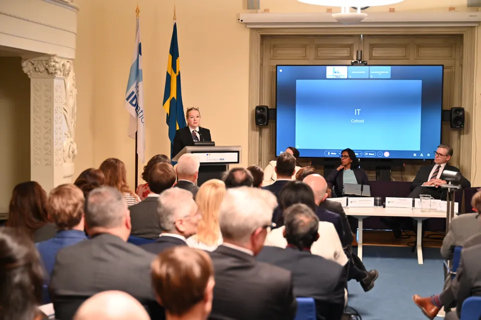 H.E. Diana Janse, State Secretary to the International Development Cooperation and Trade of Sweden, provides opening remarks at the event on 7 March 2024.